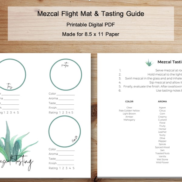 Mezcal Tasting Flight Mat & Tasting Guide | Rate Your Tequila | Instant Download