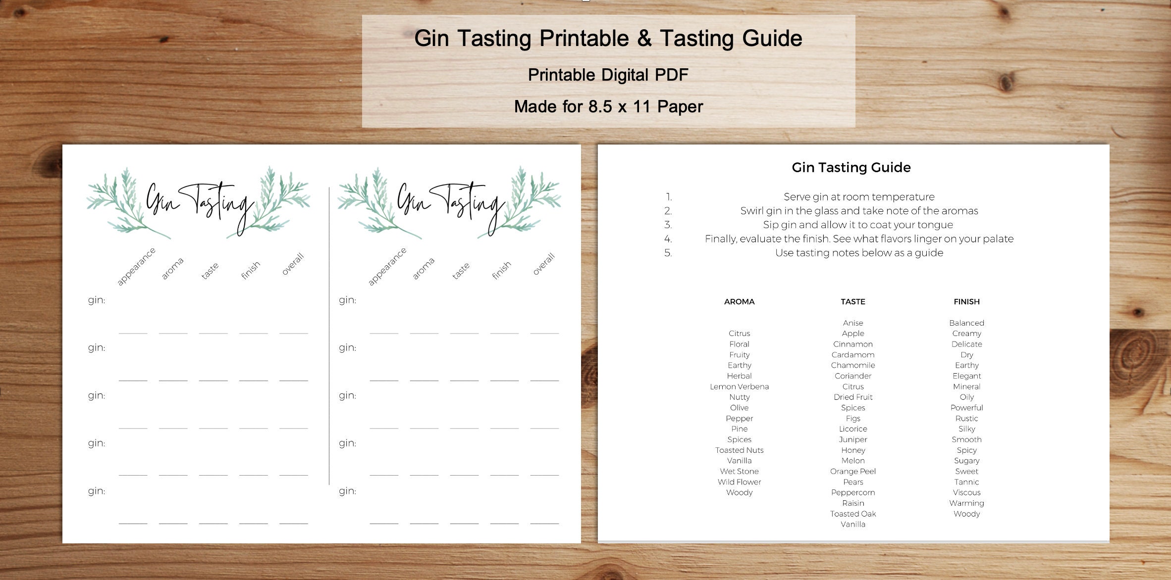 Gin Tasting Printable and Tasting Guide Rate Your Gin Instant Download