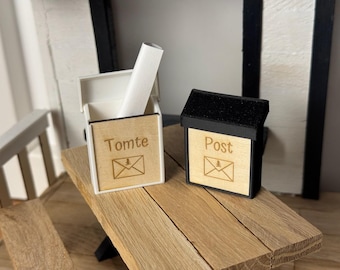 Caixa de correio de gnomo com tampa articulada – personalizável com nome ou "Correio" – preta ou branca | Decoração | Gnomos | Acessórios de gnomo