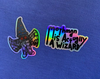 80s Moth Man Wizard holographic sticker set