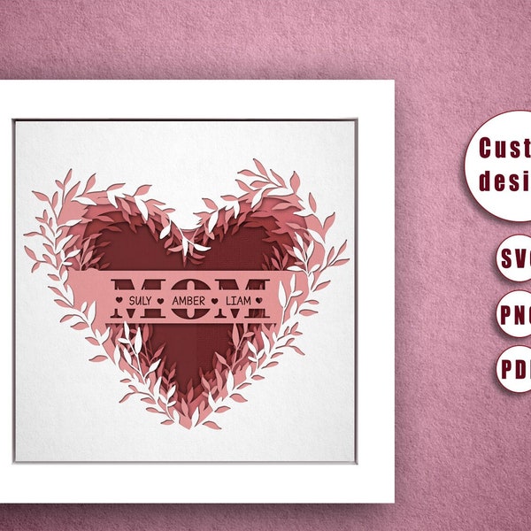 Personalized Mom Gift for Mother's Day, 3D Mom Shadow Box SVG, Shadow Box Files For Cricut, Custom Name, Gift For Mom, DIY Gift