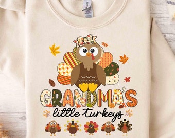 Personalized Grandma Thanksgiving Turkey Shirt, Custom Kidname Pumpkin