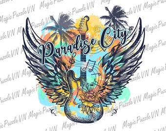 Retro Paradise City Guitar PNG, Rock and Roll Sublimation (Digital Download)