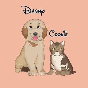 Custom Princess Cartoon Portrait, Cartoon Portrait, Custom Pet Portrait, Dog Portrait, Drawing From Photo, Digital Portrait illustration,