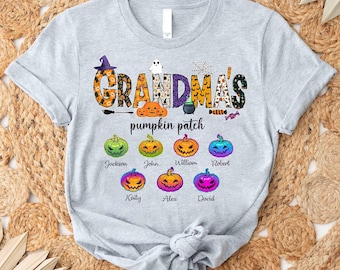 Grandma's Pumpkin Patch Halloween Shirt, Custom Grandkids Names