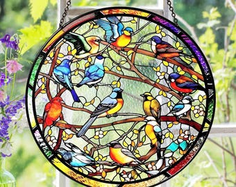 Hummingbird Stained Glass Suncatcher, Bird Window Hanging, Mom Gift