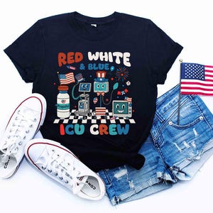 Red White Blue ICU Nurse Crew 4th of July Independence Day Shirt,ICU Nurse Shirt, Blue Toile Intensive Care Nurse Shirt, Critical Care Nurse