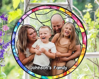 Personalized Family Portrait Stained Glass Suncatcher, Custom Memorial Gift