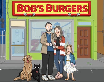 Bob Burgers Custom Portrait, Father Day Gift idea, Bob Bugers Portrait, Custom Family Portrait, Couple Illustration, Anniversary , Birthday