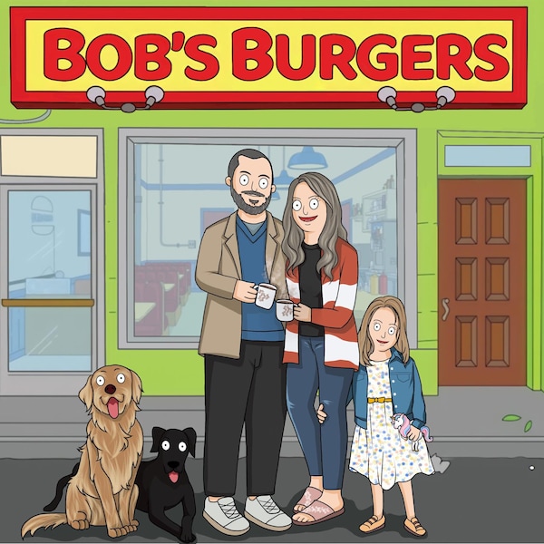 Bob Burgers Custom Portrait, Father Day Gift idea, Bob Bugers Portrait, Custom Family Portrait, Couple Illustration, Anniversary , Birthday