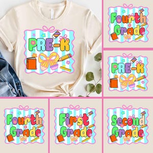 Preppy Back to School Floral Bundle Png, First Day Of School Png, Preppy School Png, Pre-K School Bundle Png First/Second/Third Grade Design