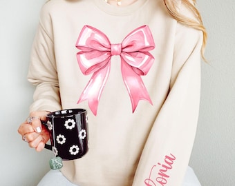 Sudadera con nombre personalizado, sudadera con lazo estético coqueto, sudadera personalizada, regalo de San Valentín