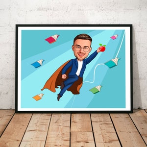 Teacher Appreciation Gifts, Teacher Gift For Men, Funny Teacher Art, , Teacher Caricature From Photo, Teacher&#39;s Day Gift