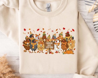 Humorous Fall Chickens Sweatshirt, Women's Pumpkin Spice Graphic Tee