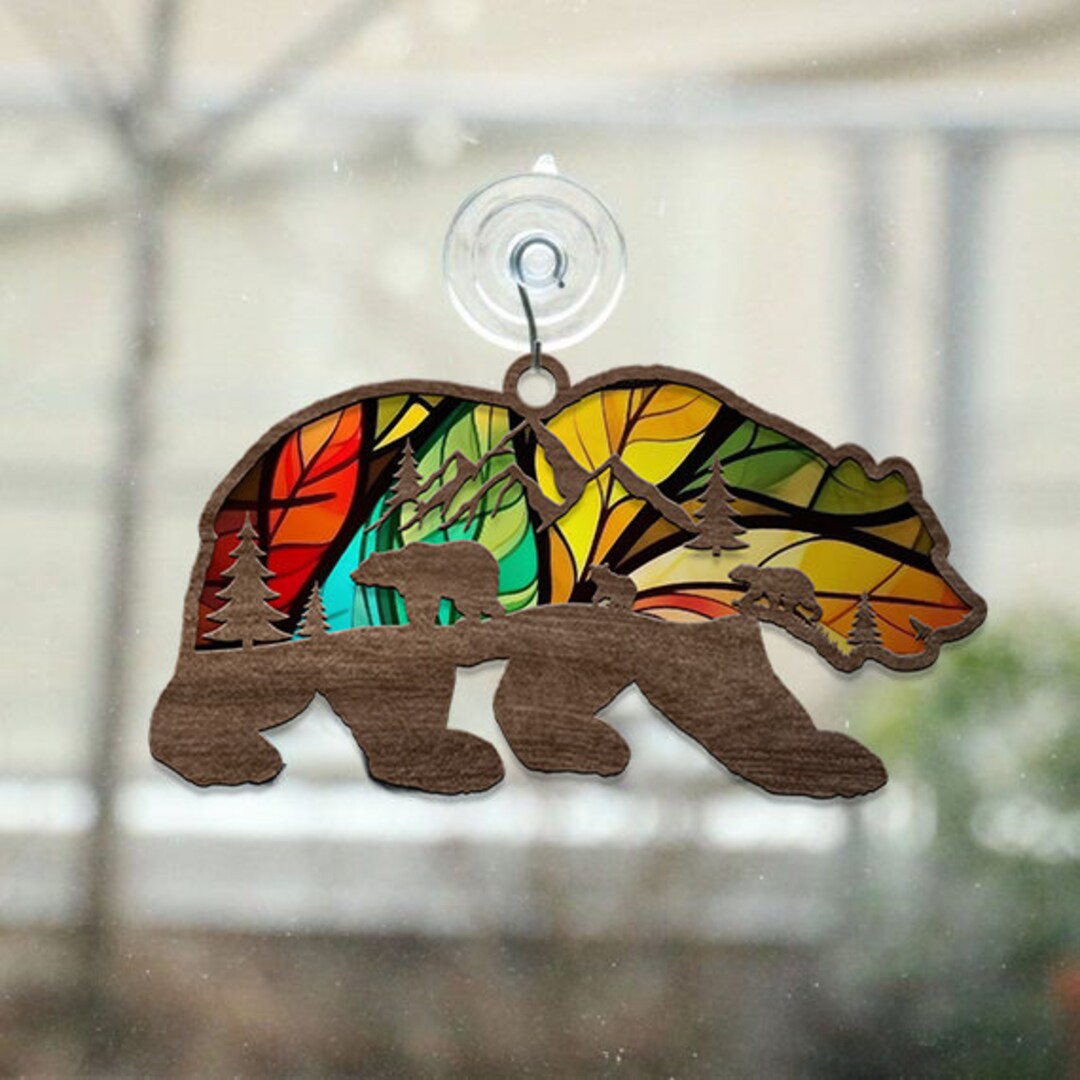 Bear Suncatcher SVG Laser Cut, Bear Sun Catcher SVG File, Suncatcher
