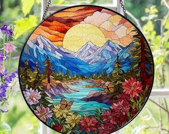 Mountain Wildflowers Stained Glass Suncatcher, Nature Window Decor