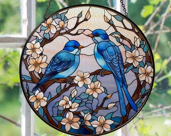 Bluebird Stained Glass Suncatcher, Bird Window Hanging