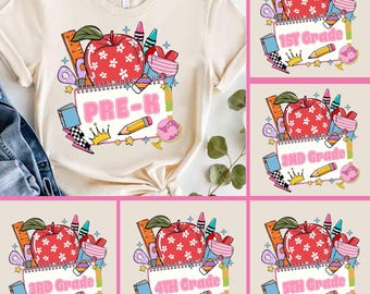 Retro Teacher Apple, png, preppy school bloemdessin (digitale download)