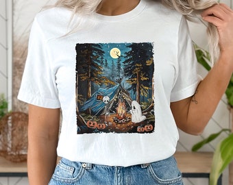 Halloween Retro Ghosts Camping Shirt, Spooky Campfire Tee