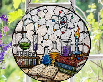 Chemistry Lab Stained Glass Suncatcher, Science Window Hanging Decor, Science Wall Art, Birthday Gift. Chemistry Beaker Science Lab