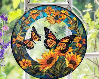Monarch Butterfly Stained Glass Suncatcher, Window Hanging