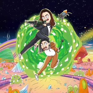 Portrait personnalisé de Rick et Morty, Portrait de Rick Morty, Portrait de famille personnalisé, Illustration de couple, R n M personnalisé, Cadeau de Noël