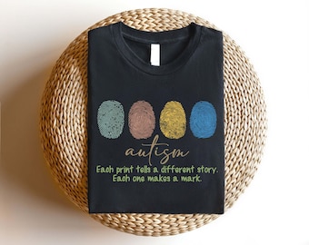 Camiseta de concienciación sobre el autismo con huellas dactilares: aceptar, amar y comprender