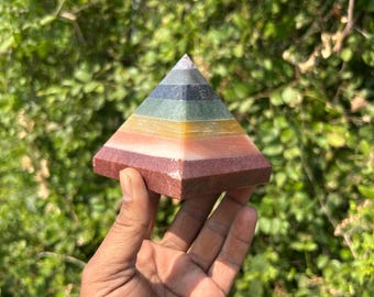 Natural Sevan Chakra Stone 3 Inch Size Pyramid | Sevan Chakra Pyramid | Chakra Stones | 3 Inch Size Natural Sevan Chakra Pyramid | 7 Chakra