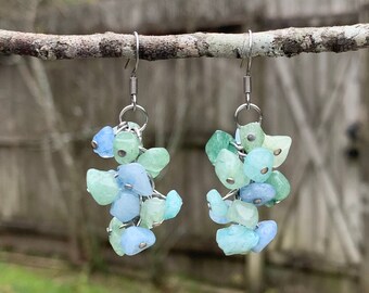 Blue and Green Stone Cluster Earrings | Aventurine and Amazonite Earrings | Blue Aventurine Earrings | Cluster Earrings