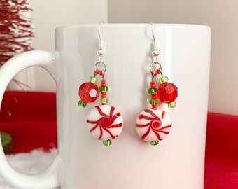 Peppermint Christmas Earrings | Holiday Earrings | Peppermint Earrings | Winter Earrings | Christmas Party Jewelry | Holiday Earrings
