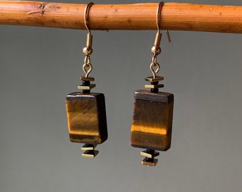 Tiger's Eye Earrings | Tiger Eye Stone | Tiger's Eye Gemstone | Gold Tiger's Eye Earrings | Handmade Earrings | Stone Earrings |