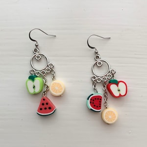 Fun Fruit Charm Dangle Earrings | Fruit Basket Earrings | Fruit Earrings | Handmade