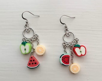 Fun Fruit Charm Dangle Earrings | Fruit Basket Earrings | Fruit Earrings | Handmade