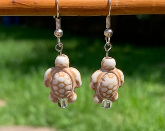 Turtle Earrings | Natural Shell Earrings | Stone Turtle Earrings | Nautical Earrings | Handmade