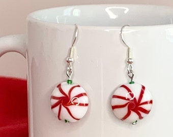 Peppermint Earrings | Christmas Earrings | Holiday Earrings | Winter Earrings | Silver Peppermint Earrings | Sophisticated Holiday Earrings