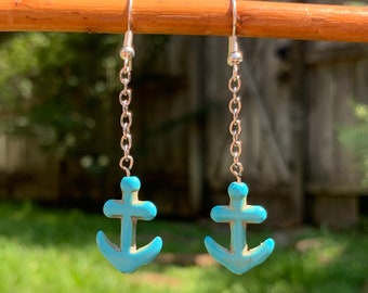 Turqoise Anchor Earrings | Rustic Blue Earrings | Silver Earrings | Sea Earrings | Handmade | Nautical Earrings | Blue Anchor