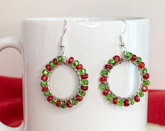 Wreath Earrings | Christmas Wreath Earrings | Holiday Earrings | Winter Earrings | Red and Green Earrings | Sophisticated Holiday Earrings