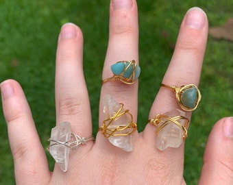 Crystal & Gemstone Wire Wrapped Rings | Gold and Silver Wire Ring | Handmade