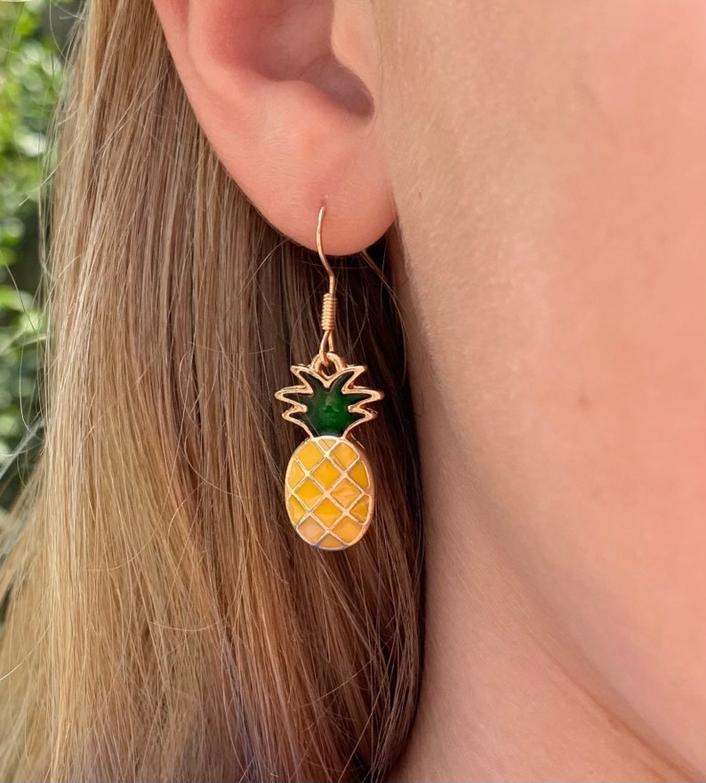 Cute Pinapple Dangle Earrings Pineapple Earrings Dangle Earrings Handmade Cute Earrings image 2