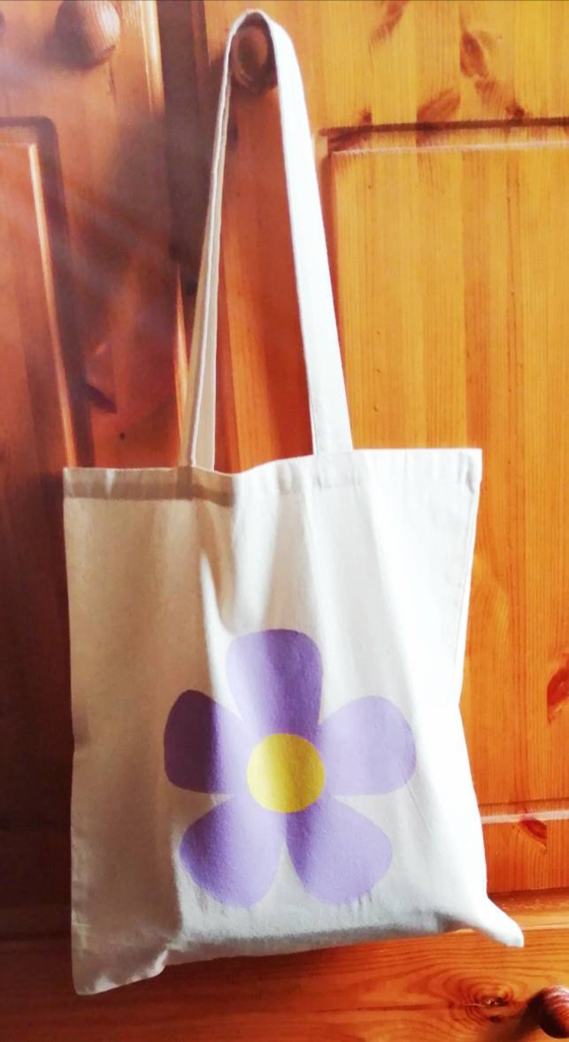 Hand Painted Tote Bag Single Funky Flower Acrylic Painting Etsy