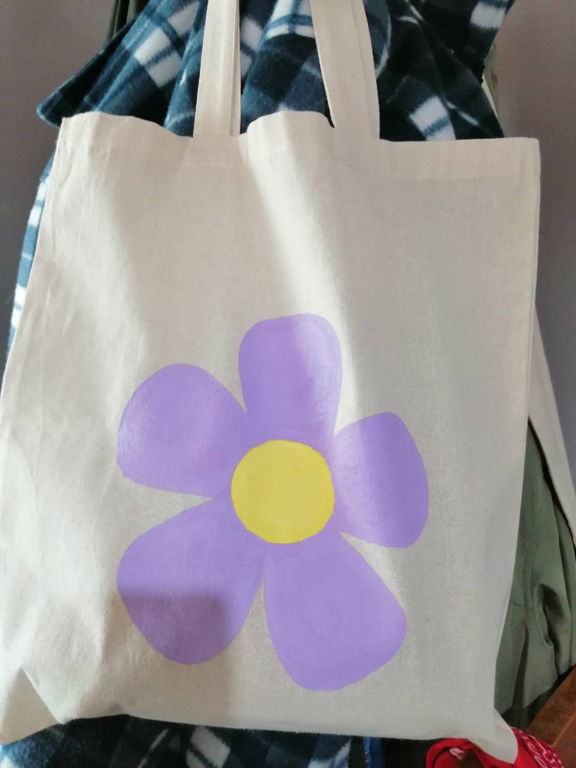 Hand Painted Tote Bag Single Funky Flower Acrylic Painting Etsy