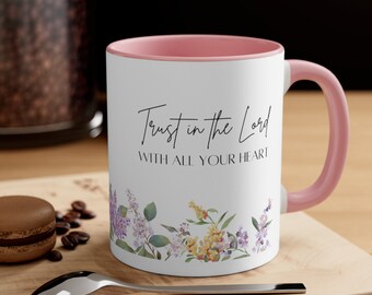 Trust in the Lord, Proverbs 3:5, Bible Verse Mugs, Floral Mug with Bible Verse, Bible Quote Gifts, Bible Verse Mugs, Cup with Wildflowers