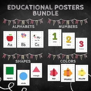 Preschool Posters, Alphabet Posters, Preschool Alphabet Flashcards, Printable Classroom Posters, Homeschool Posters, Numbers, Shapes, Colors