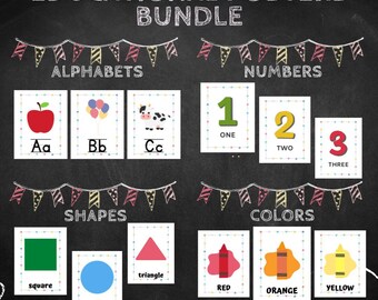 Pósteres para preescolar, pósteres del alfabeto, tarjetas didácticas del alfabeto para preescolar, pósteres imprimibles para el aula, pósteres para la educación en el hogar, números, formas, colores