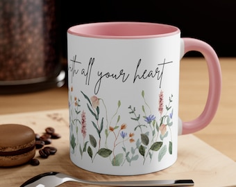 Trust in the Lord, Proverbs 3:5, Bible Verse Mugs, Floral Mug with Bible Verse, Bible Quote Gifts, Bible Verse Mugs, Cup with Wildflowers