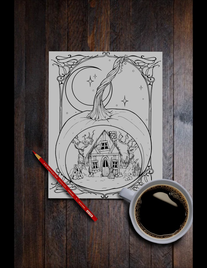 Coloring Page Pumpkin Halloween House - Etsy