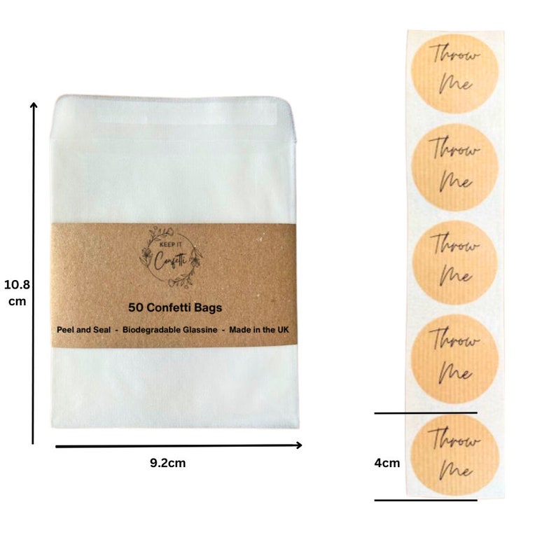 50 Wedding Confetti Bags & Stickers: Biodegradable Glassine Favors image 9