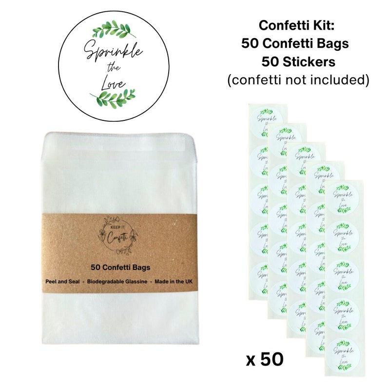 50 Wedding Confetti Bags & Stickers: Biodegradable Glassine Favors image 5