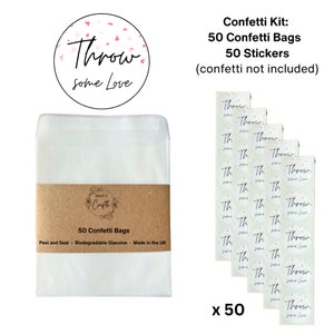 50 Wedding Confetti Bags & Stickers: Biodegradable Glassine Favors image 4