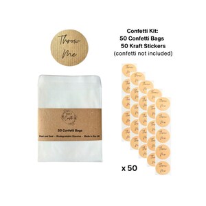 50 Wedding Confetti Bags & Stickers: Biodegradable Glassine Favors image 6